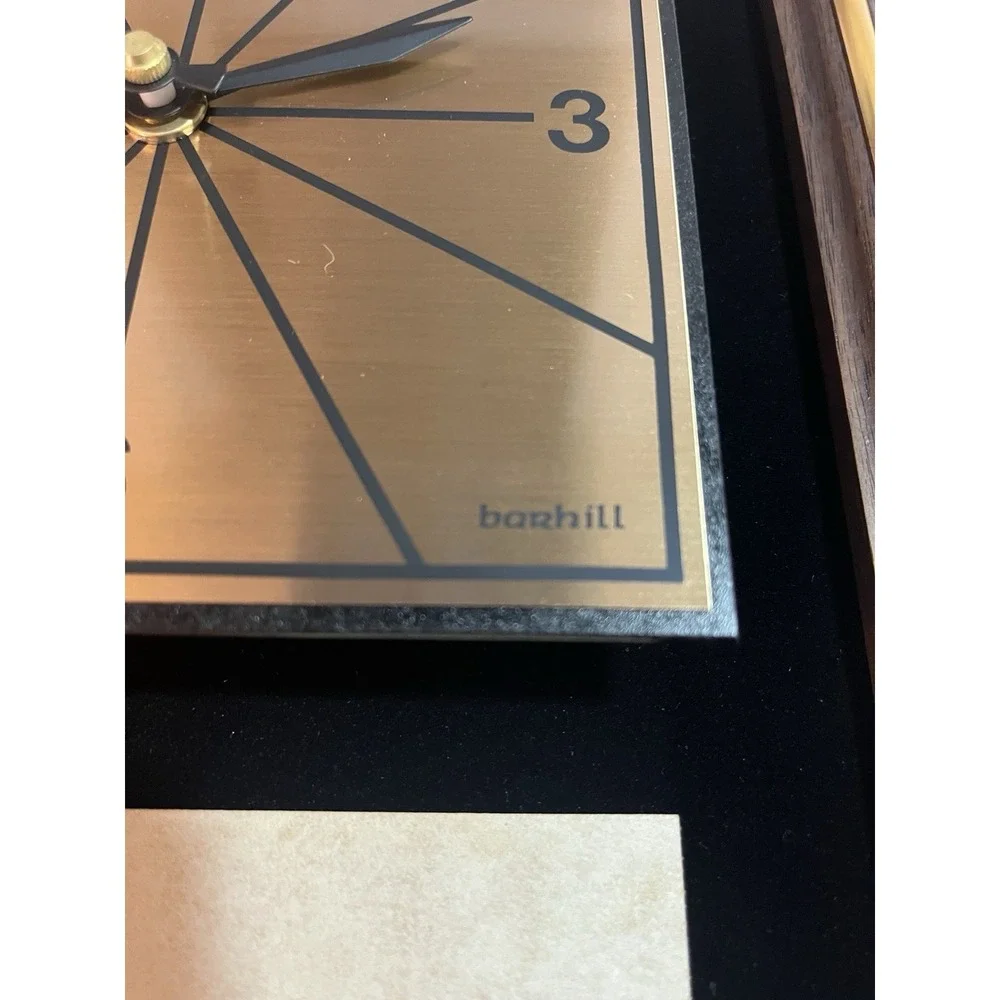 Vtg. Barhill Quartz Wood & Black Velvet Recognition Wall Clock in Original‎ Box
